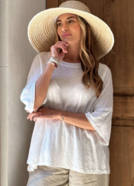 BYPIAS , BOHEMIANA  LINNEN T-SHIRT WHITE