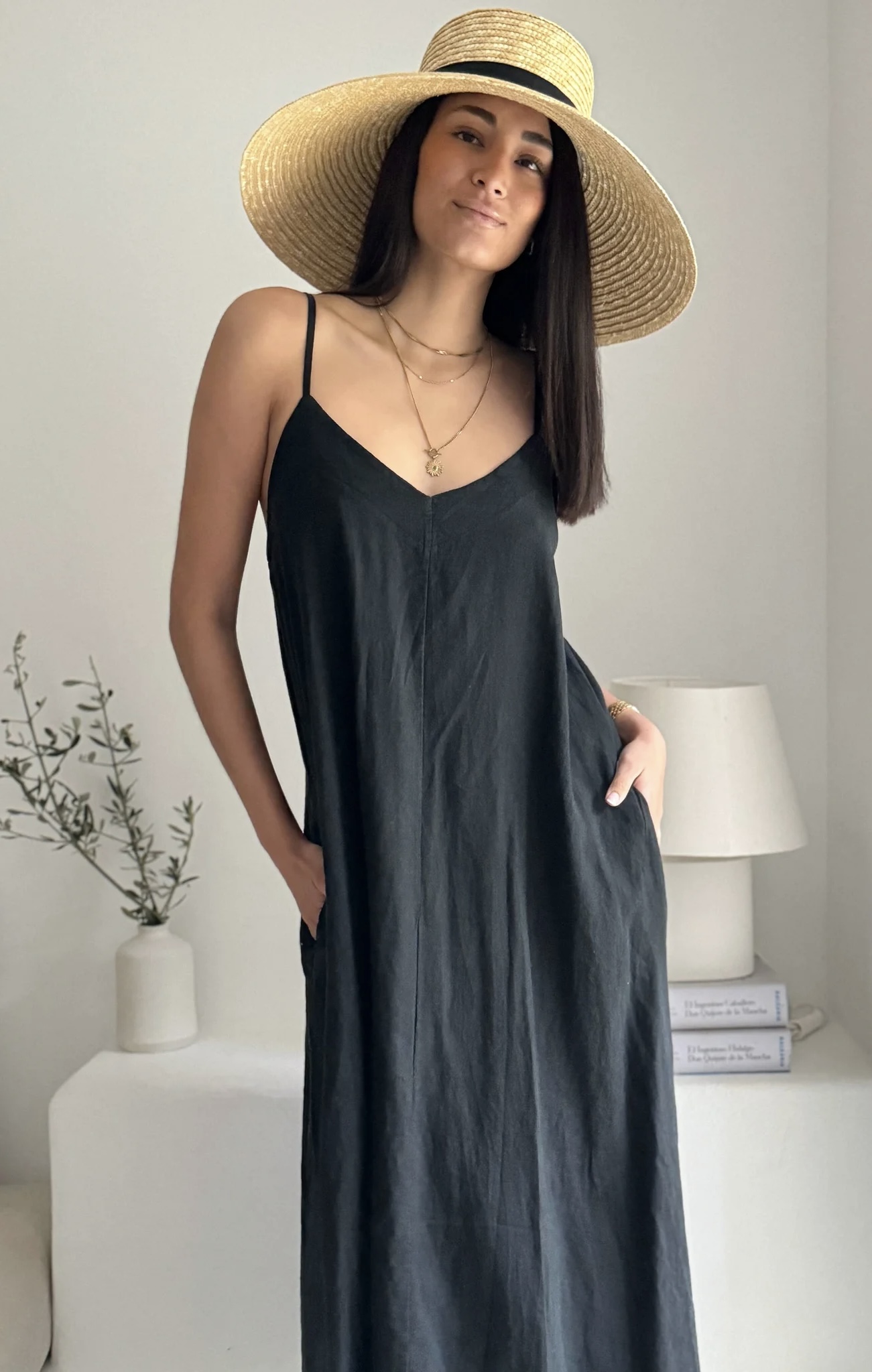 BYPIAS, BOHEMIANA  SUNNY ESCAPE LINNEN DRESS BLACK