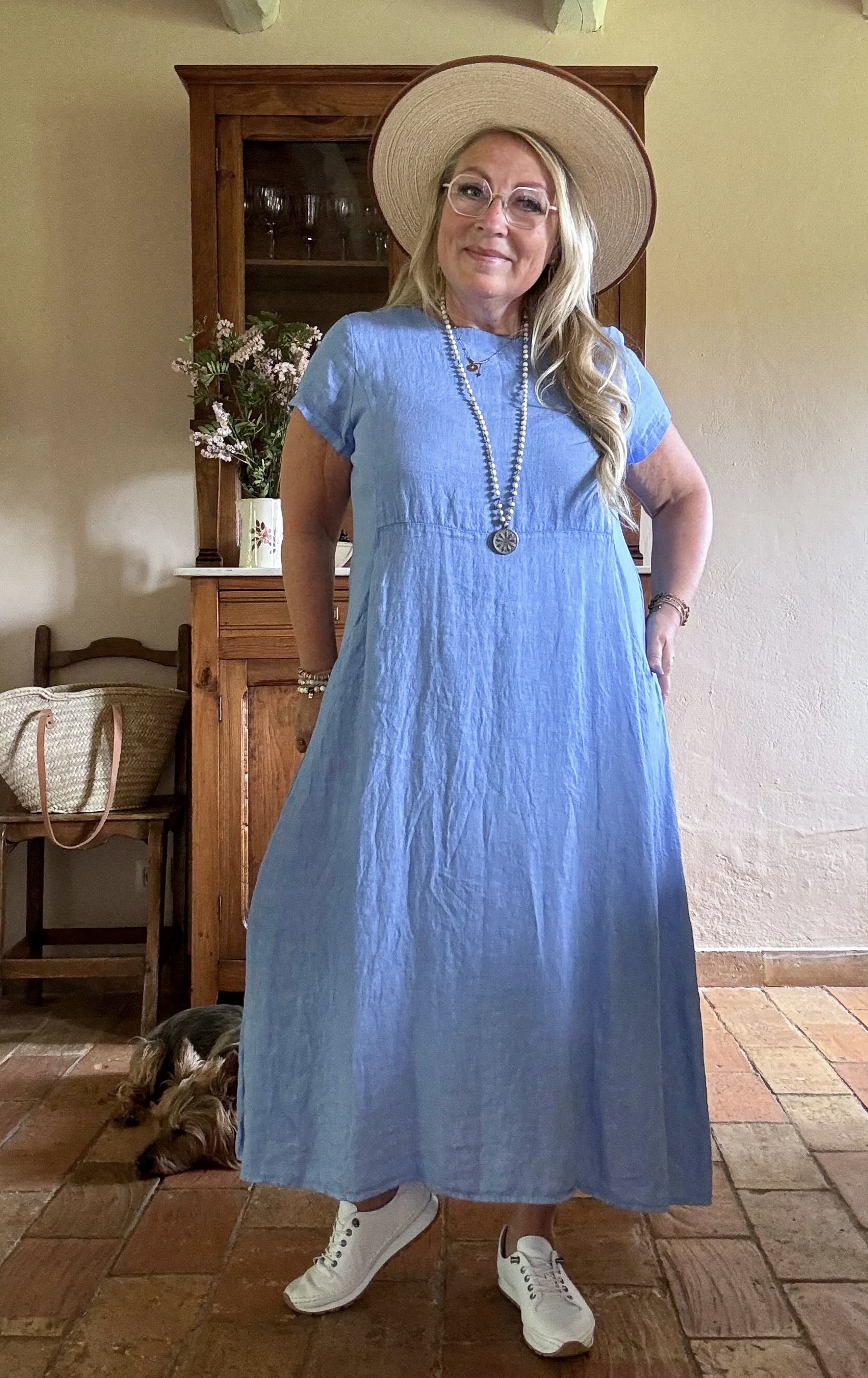 BYPIAS, BOHEMIANA  LINNEN JURK PALMA HEAVENLY BLUE