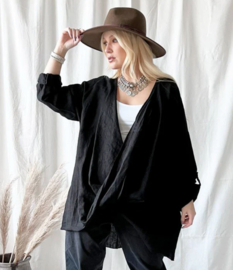 BYPIAS, BOHEMIANA  TWIST LINEN BLOUSE BLACK