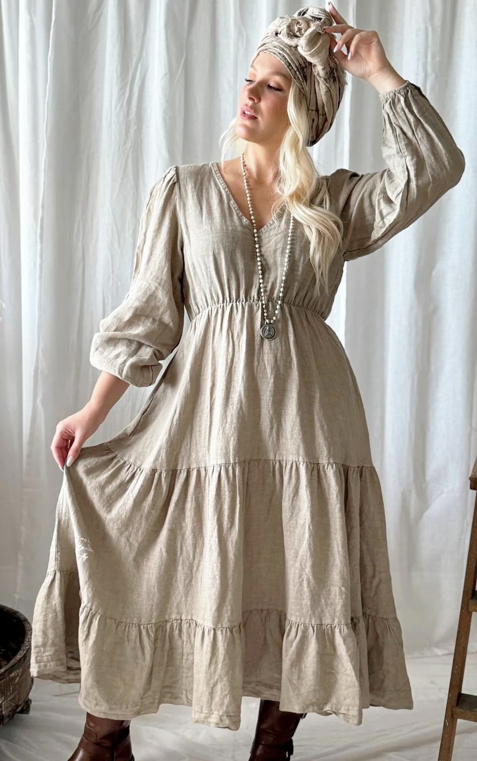 BYPIAS BOHIEMIANA LINNEN DRESS CHARLY CASHMERE