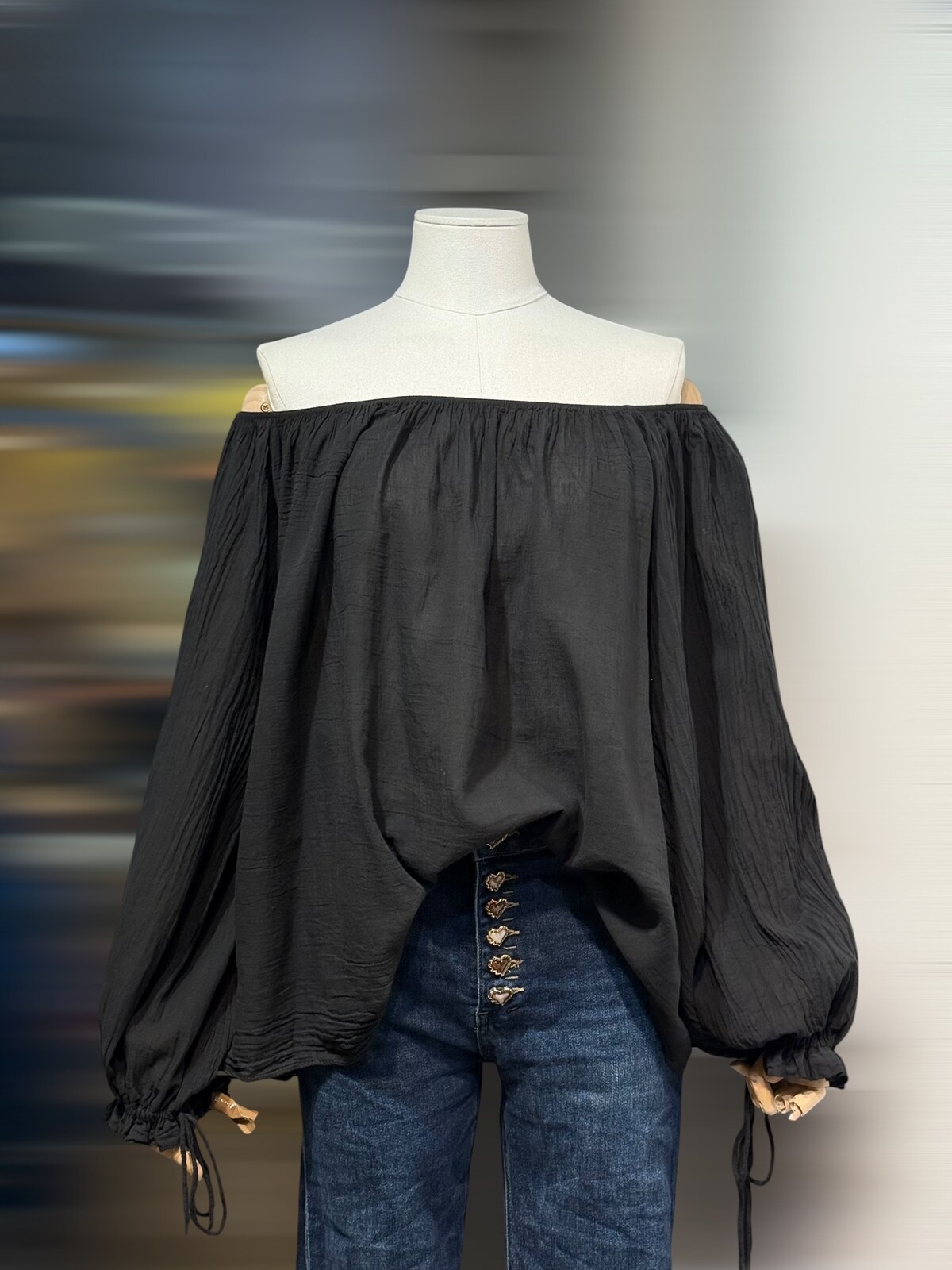 COTTON BLOUSE ABBY ZWART