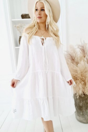 BYPIAS BOHEMIANA CASSIDY LINEN DRESS,  WHITE