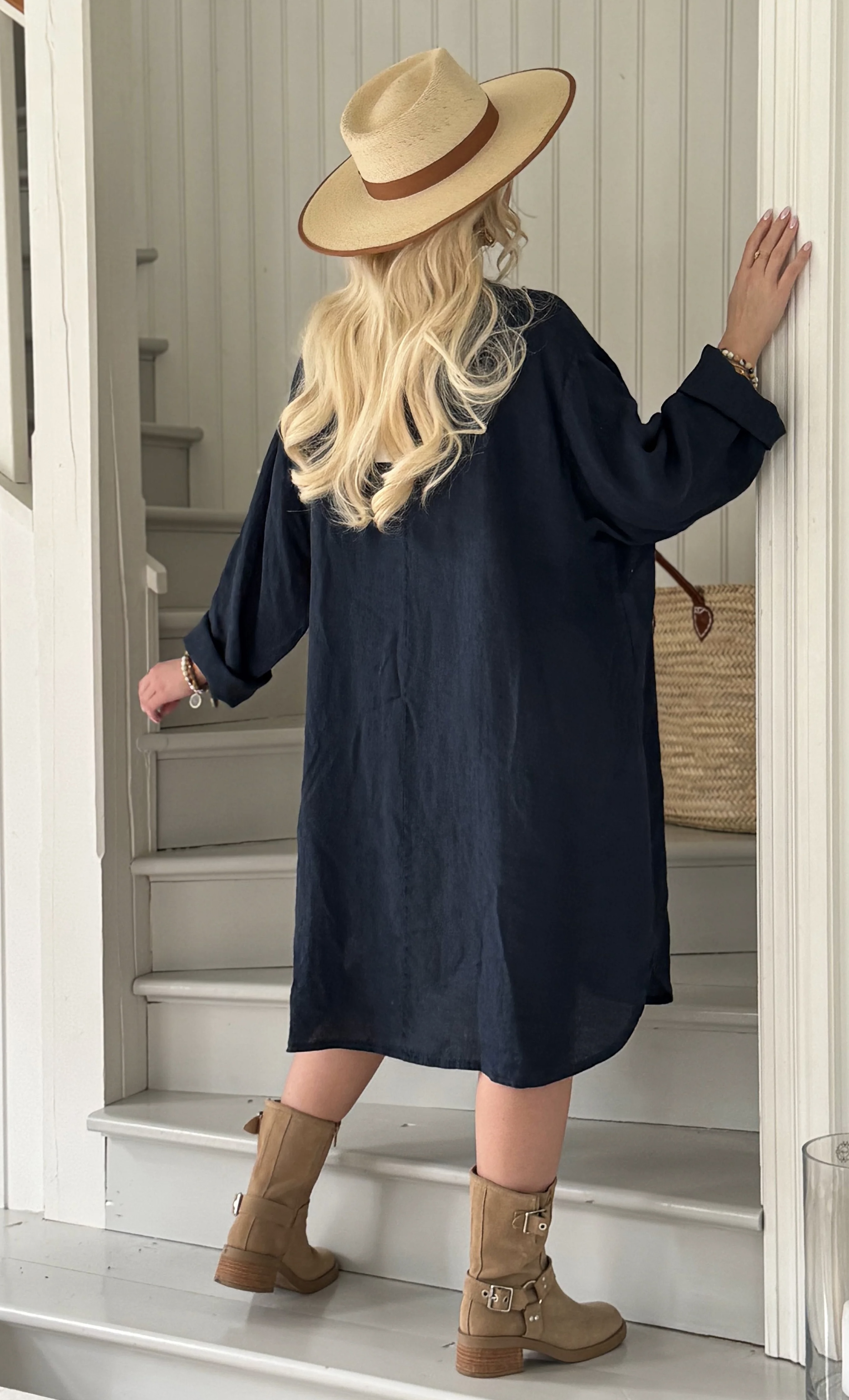 BYPIAS BOHIEMIANA. BELMONT LINNEN TUNIC NAVY