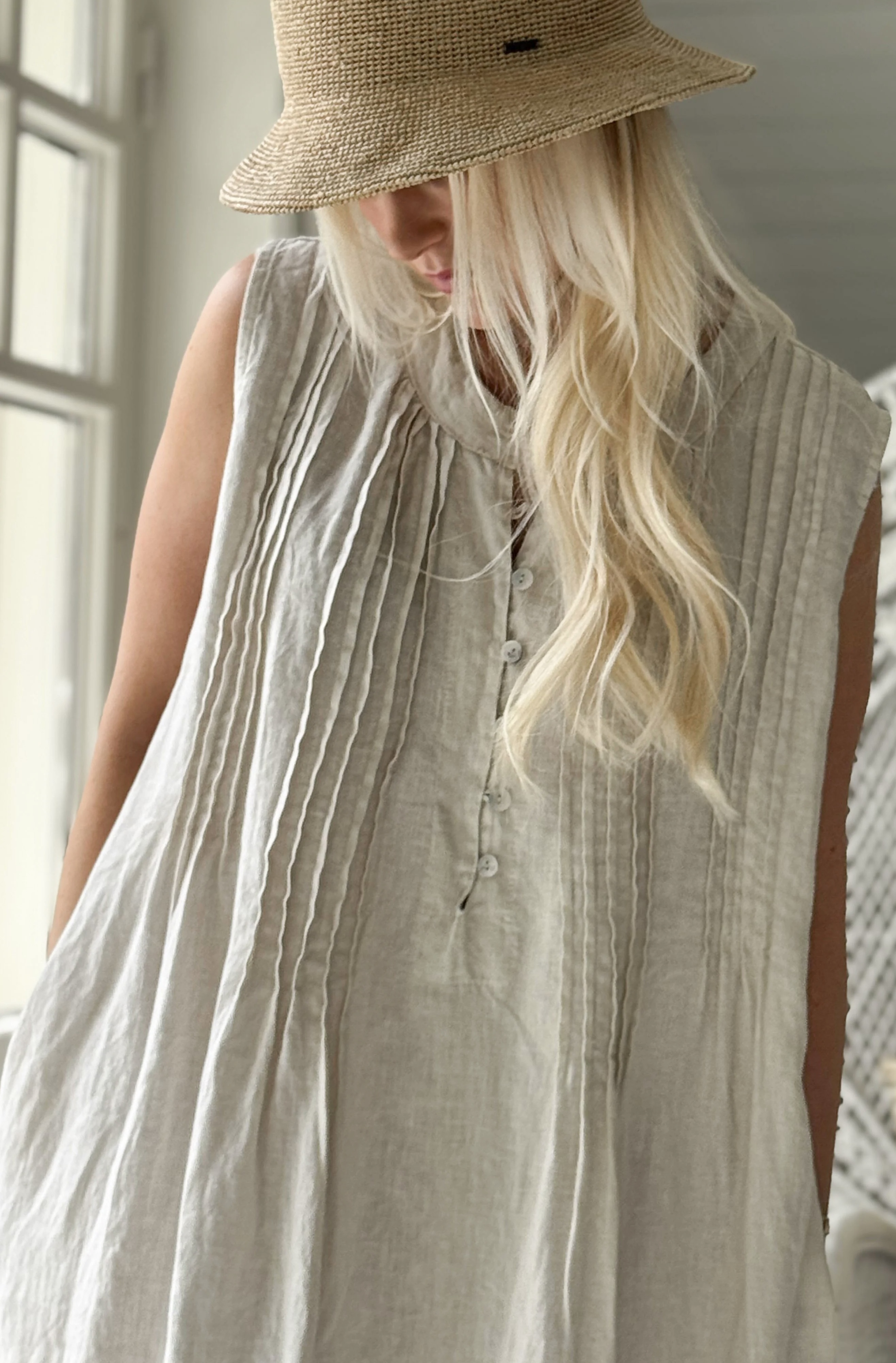 BYPIAS, BOHEMIANA  LINNEN DRESS ELIS SAND