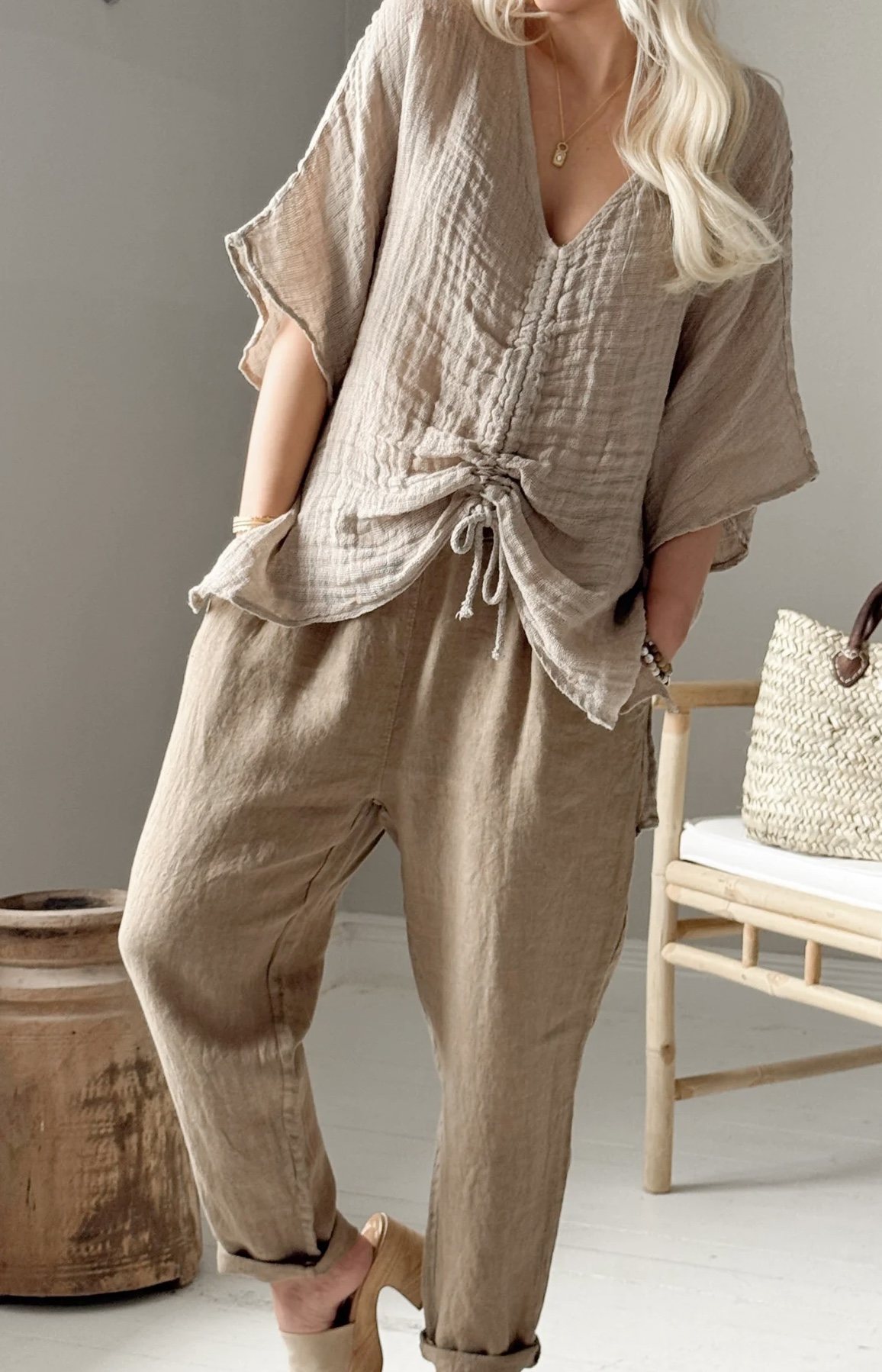 BYPIAS BOHEMIANA LINNEN BLOUSE AZURA NATUREL