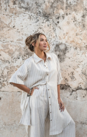 BYPIAS, NETTIE LINNEN STRIPE DRESS/TUNIEK