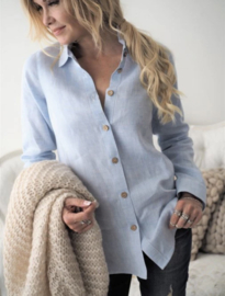 BYPIAS BOYFRIEND LINEN SHIRT, OXFORT BLUE