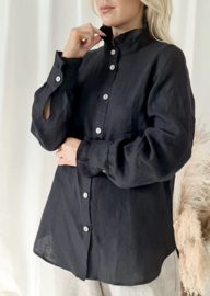 BYPIAS RUFFLE  LINEN SHIRT BLACK