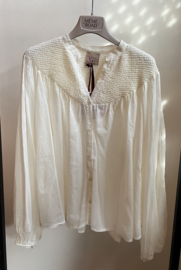 Même Road  blouse met gesmokte borduursels cream M5188C