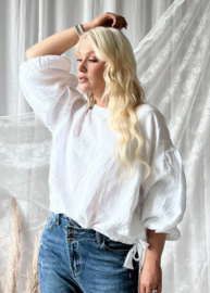 BYPIAS, BOHEMIANA DESIREE LINEN BLOUSE WHITE