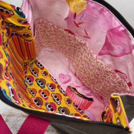 Grey Pink Oilskin  XL zipper project bag