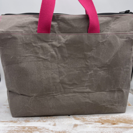 Grey Pink Oilskin  XL zipper project bag