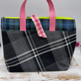 Grey Tartan L zipper project bag