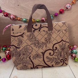 brown carpet print - XL zipper project bag