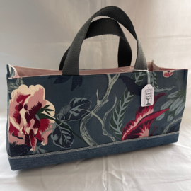 Teal Grey flowers project or tool bag