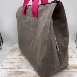 Grey Pink Oilskin  XL zipper project bag