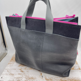 Black Leather -  XL zipper project bag