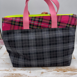 Grey Tartan L zipper project bag