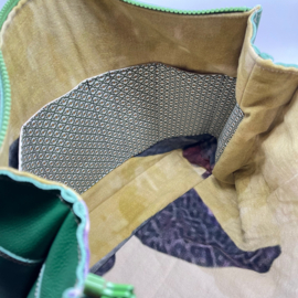 Green Leather -  XL zipper project bag