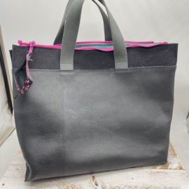 Black Leather - XL zipper project bag
