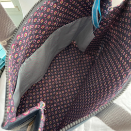 Teal Grey flowers XL zipper project bag