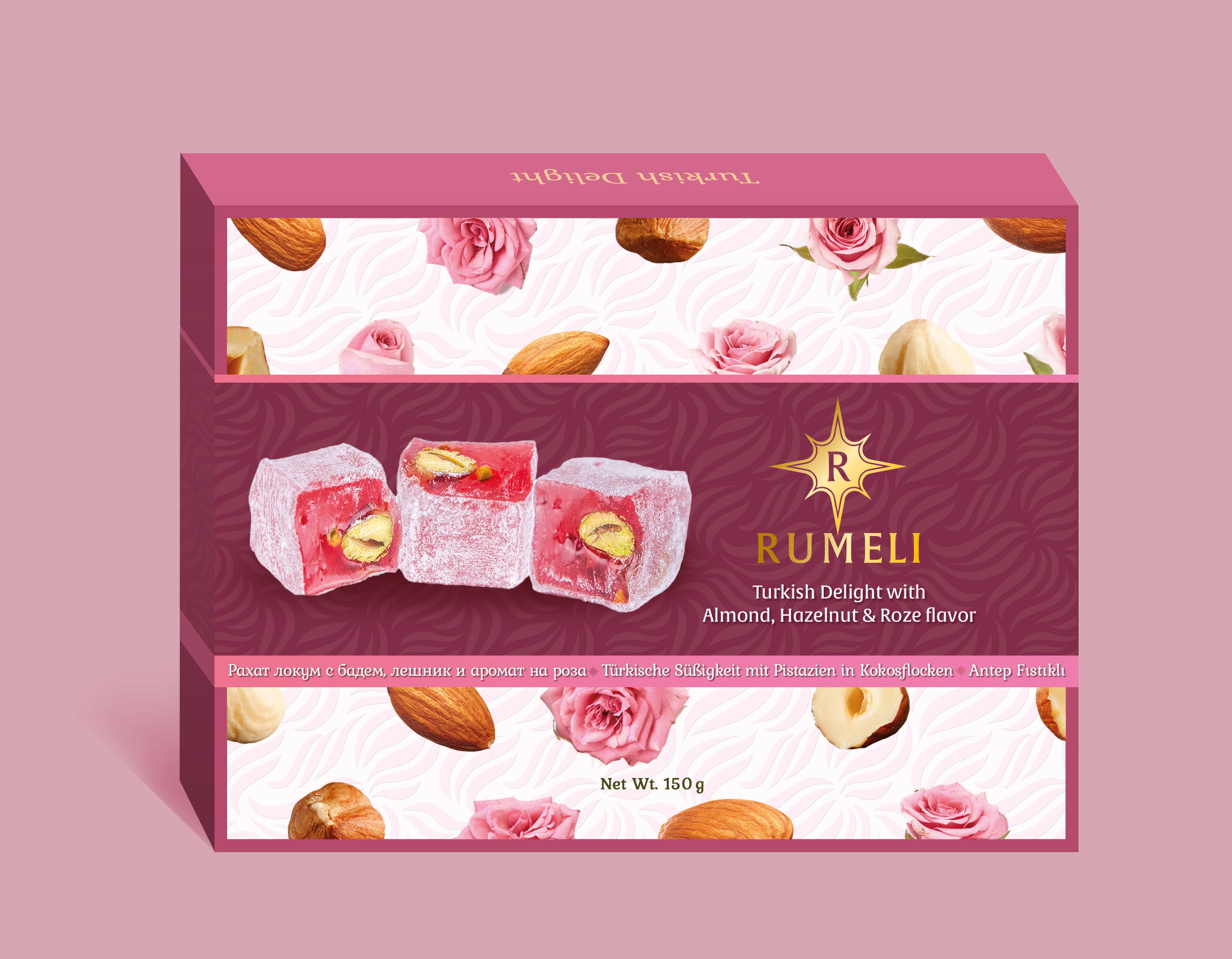 Rahat Lokum with Rose Hazelnuts and Almonds 150g.