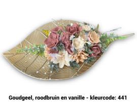 Zeepbloemen op bladvormige schaal (met engeltje en cadeautje erin)