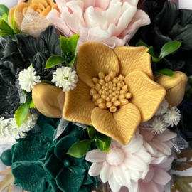 Antraciet, donker groen, goud en roze - kleurcode: 001