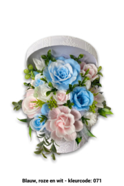 Zeepbloemen in ronde doos met patroon erop