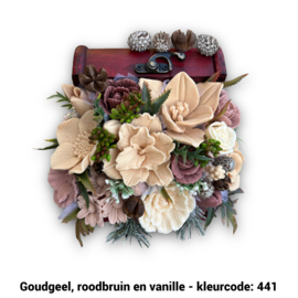 Zeepbloemen in kleine houten kist (met kerstversiering)