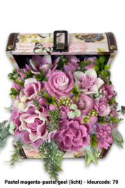 Zeepbloemen in grote kist met vlinder print