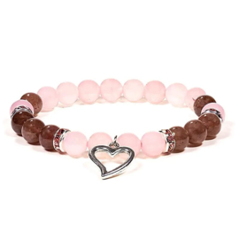 Armbandje - Rozenkwarts/ Aardbeienkwarts - Hartje