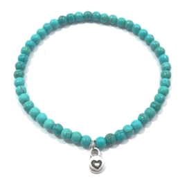Armbandje Keramiek Hart - Turquoise - 17 cm
