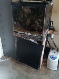 Een aquariumruit is gescheurd/ gebroken door externe factoren