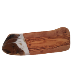 Olijfhouten Borrelplank meets Epoxydip Moie Design Bruin, Wit, Zwart, Goud