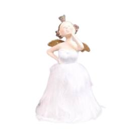 Engel met Fluffy Bontjurk en Gouden Glitter Kroon