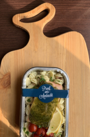 Pasta pesto met zalm