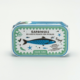 Sardines in pikante olijfolie met augurk