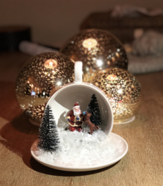 Kop en schotel | Hond met kerstman