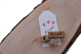 Cats on Appletrees - houten stempel - It's a girl! & Baby socks & Little Confetti