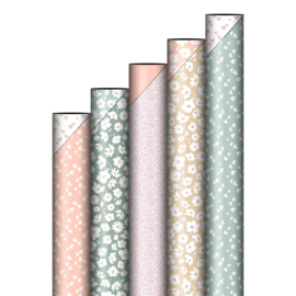 Cadeaupapier Flowers Hearts Petrol Pink