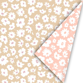 Cadeaupapier Flowers Hearts Petrol Pink