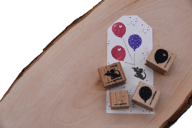 Cats on Appletrees - houten stempel - Philippe & Ballon & Ballon with little Heart & Little Confetti