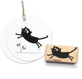 Cats on Appletrees - houten stempel - Friedegunde the Cat (jumping) (2239)