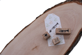 Cats on Appletrees - houten stempel - Albrecht the Bird & Trumpet & Music Cloud