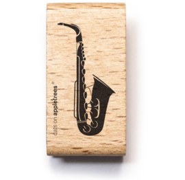 Cats on Appletrees - houten stempel - Minna the Chick & Saxophone & Music Cloud