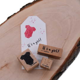 Cats on Appletrees - houten stempel - It's a girl! & Bodysuit & Little Confetti
