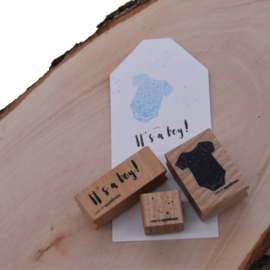 Cats on Appletrees - houten stempel - It's a boy! & Bodysuit & Little Confetti