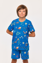 Woody | Jongens-Heren Pyjama, onderwater print blauw